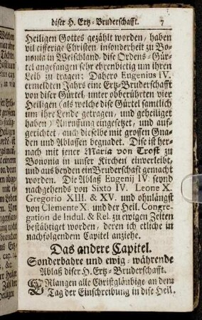 Das andere Capitel. Sonderbahre und ewig-währende Ablaß diser Ertz-Bruderschafft.