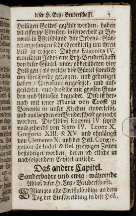 Das andere Capitel. Sonderbahre und ewig-währende Ablaß diser Ertz-Bruderschafft.