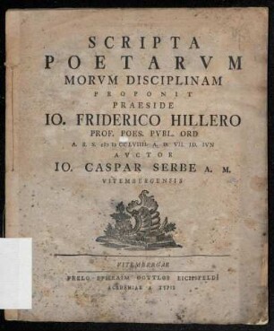 Scripta Poetarvm Morvm Disciplinam