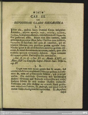 Cap. III. De Depositione Gladii Eucharistica