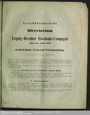 16.1849: Geschäftsbericht des Directorium der Leipzig-Dresdner Eisenbahn-Compagnie : über das Jahr ...