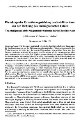 Die Ablage der Orientierungsrichtung des Satelliten Azur von der Richtung des erdmagnetischen Feldes