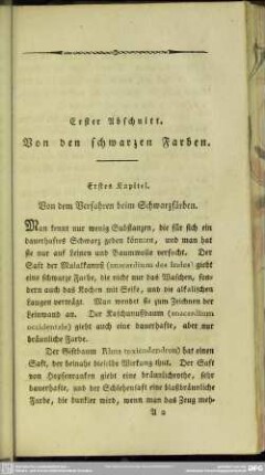 Erster Abschnitt. Von den schwarzen Farben