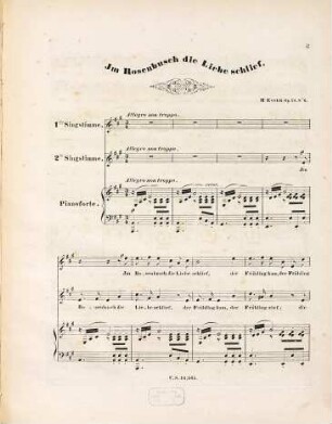 Sechs Lieder für zwei Singstimmen mit Begleitung des Pianoforte : op. 58, 6. Im Rosenbusch die Liebe schlief