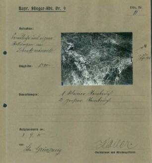 Foto feindlicher und eigener Stellungen am Schratzmännele (Luftbild)