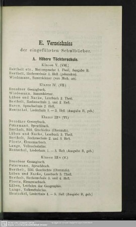 E. Verzeichniss der eingeführten Schulbücher