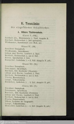E. Verzeichniss der eingeführten Schulbücher