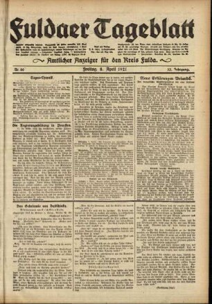 Ausgabe vom Freitag, den 08. April 1921.