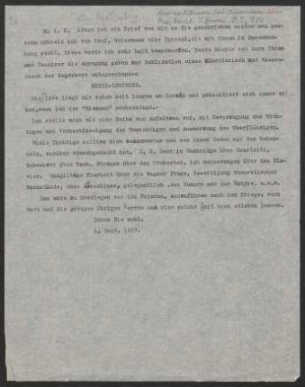 Brief an Leo Kestenberg : 01.09.1917