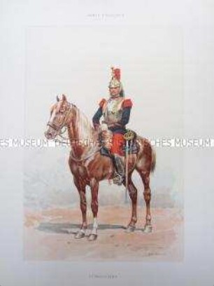 Uniformdarstellung, Kürassier zu Pferd, Frankreich, um 1890.