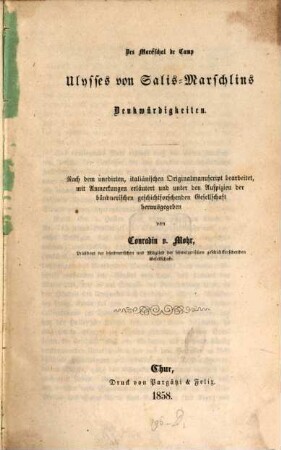 Des Mareschal de Camp Ulysses von Salis-Marschlins Denkwürdigkeiten