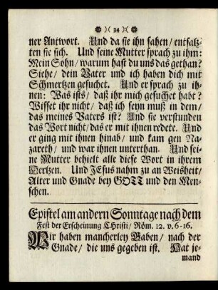 Epistel am andern Sonntage nach dem Fest der Erscheinung Christi ...