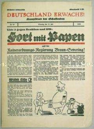 NS-Wochenblatt "Deutschland erwache!" mit scharfer Polemik gegen die Notverordnungen der Papen-Regierung