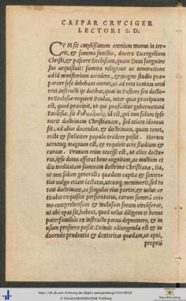 Caspar Cruciger Lectori