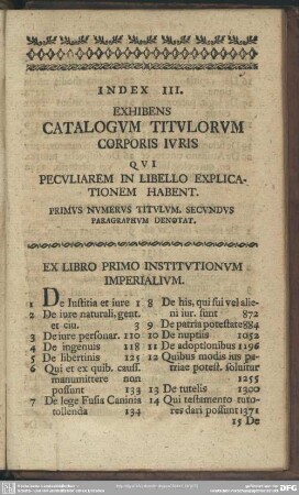 Index III. Exhibens Catalogum Titulorum Corporis Iuris Qui Peculiarem In Libello Explicationem Habent