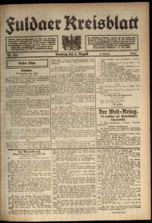 Erste Ausgabe vom Dienstag, den 08. August 1916.