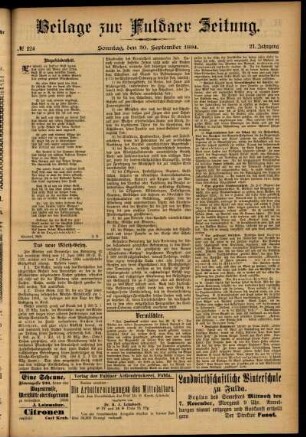 Zweite Ausgabe vom Sonntag, den 30. September 1894.