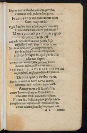 Propertii Aurelii Nautae versus selecti, ex secundo libro Elegiarum.