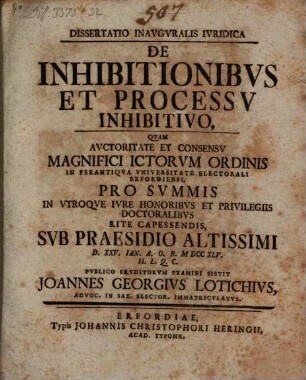 Dissertatio Inavgvralis Ivridica De Inhibitionibvs Et Processv Inhibitivo