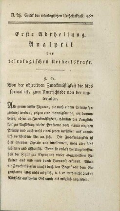 Erste Abtheilung. Analytik der teleologischen Urtheilskraft.