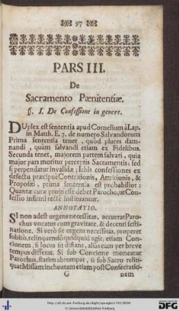 Pars III. De Sacramento Poenitentiae.