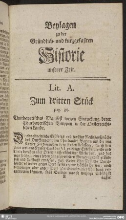 Beylagen zu der Gründlich- und kurzgefaßten Historie unserer Zeit