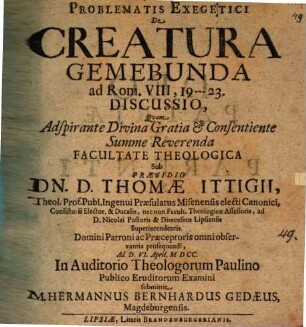 Problematis Exegetici De Creatura Gemebunda ad Rom. VIII,19 23. Discussio
