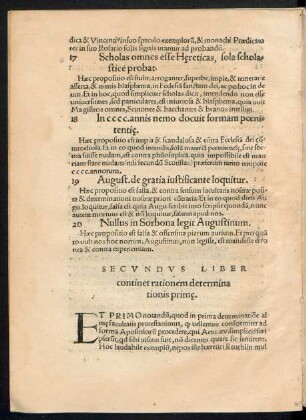 Secundus Liber continet rationem determinationis primae.