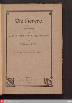 Die Herero : ein Beitrag zur Landes-, Volks- und Missionskunde
