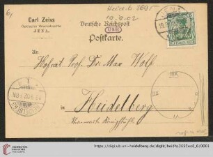 Briefe von Carl Zeiss (Jena) an Max Wolf: Karte von Georg Orth von Carl Zeiss (Jena) an Max Wolf
