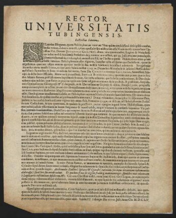 Rector Universitatis Tubingensis, Lectoribus Salutem