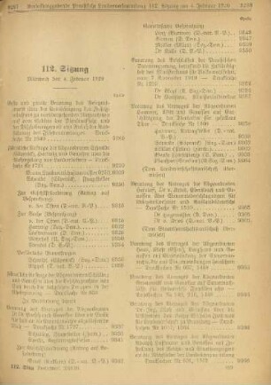 112. Sitzung. Mittwoch den 4. Februar 1920