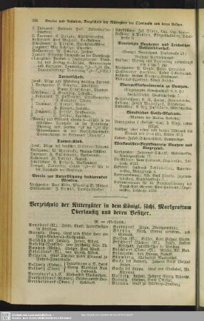 Verzeichnis der Rittergüter in dem Königl. sächs. Markgrafentum Oberlausitz und deren Besitzer