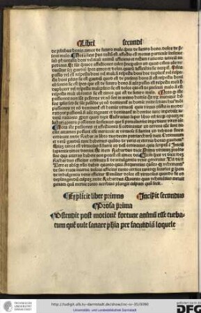 Explicit liber primus. Incipit secundus.