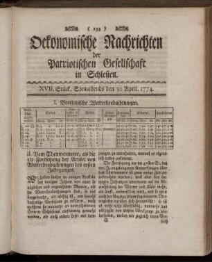 XVII. Stück. Sonnabends den 30 April. 1774.