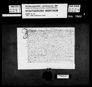 Heinrich von Fleckenstein (Flegckhenstain) bekennt, dass ihm Graf Wolfgang zu Löwenstein (Lewenstein), Herr zu Scharfeneck (Scharpfeneck), den Zehnten zu Wald-Ilbesheim verliehen hat.