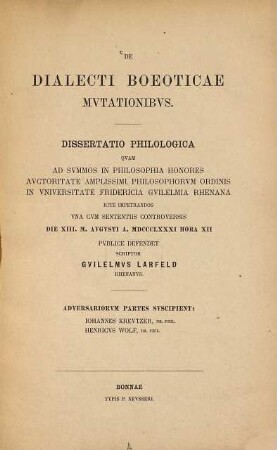 De dialecti Boeoticae mutationibus : (Bonner Doctordiss.)