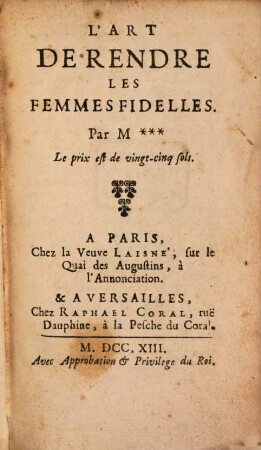 L' art de rendre les femmes fidelles