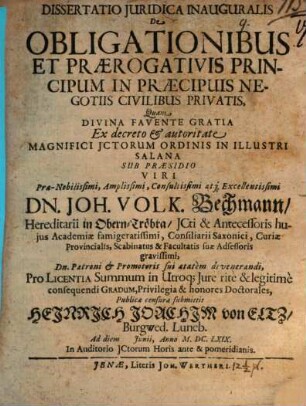 Diss. iur. inaug. de obligationibus et praerogativis principum in praecipuis negotiis civilibus privatis
