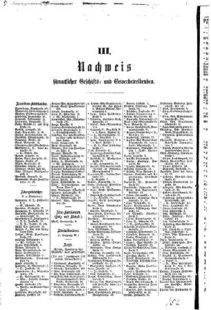 III. Nachweis sämmtlicher Geschäfts= und Gewerbetreibenden
