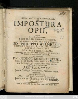 Dissertatio Medica Inauguralis, De Impostura Opii