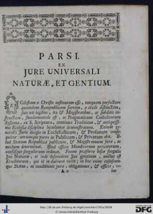Pars I. Ex Jure Universali Naturae, Et Gentium.