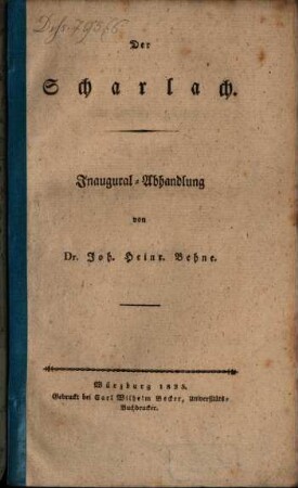 Der Scharlach : Inaugural-Abhandlung