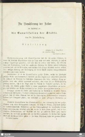 Die Bewässerung der Felder im Auschluß an die Canalisation der Städte - Einleitung