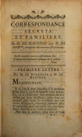Correspondance sécrete et familiere