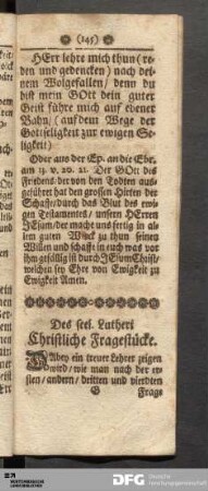 Des seel. Luthers Christliche Fragestücke.