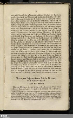 Reden zum Reformations-Feste in Breslau, am 1. October 1846