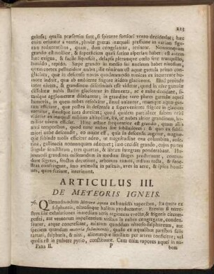 Articulus III. De Meteoris Igneis.