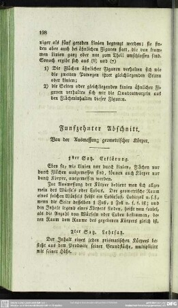 Funfzehnter Abschnitt. Von der Ausmessung geometrischer Körper