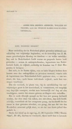 Bijlage D. Adres der Heeren Ardesch, Tollens en Thieme, aan de Tweede Kamer der Staten-Generaal